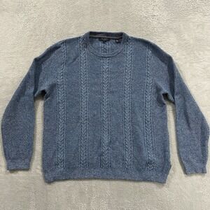 Vintage Ted Baker Cable Knit Sweater Men's 7 3XL Crewneck Wool Blend Luxe Blue